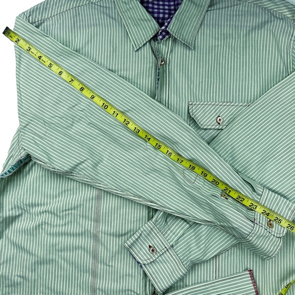 Green Striped Arnold Zimberg Designer Long Sleeve Button Down Shirt * XL - Picture 2 of 5
